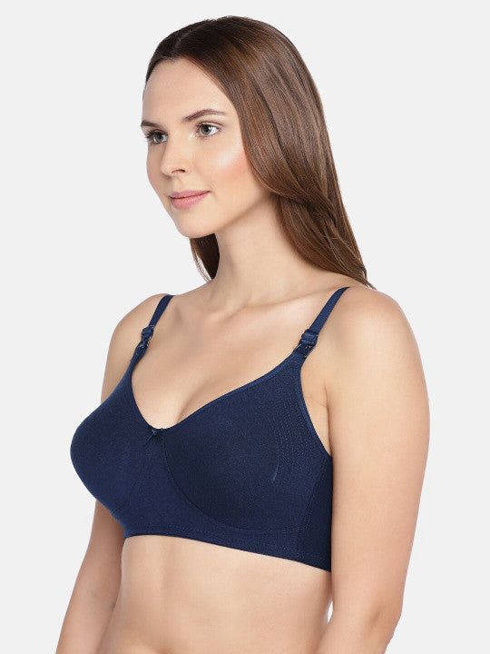 Inner Sense Pack of 2 Navy Blue & Pink Solid Antimicrobial Maternity Bra