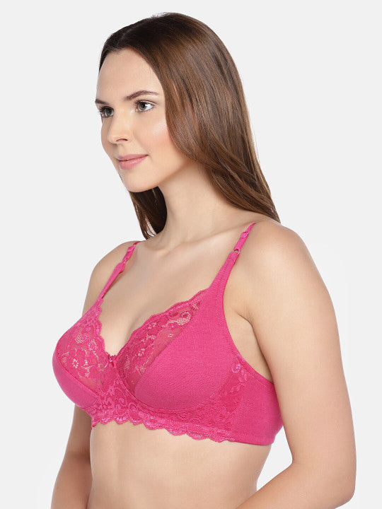 Inner Sense Laced Non-Wired Non-Padded Seamless Antimicrobial T-shirt Bra With Extender