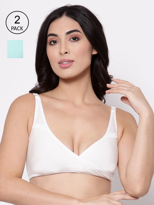 Inner Sense Pack of 2 White Non-Wired Non Padded Organic Cotton Maternity Bras