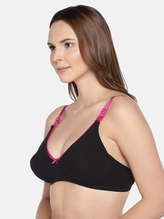 Inner Sense Pack of 2 Black & Beige Solid Non-Wired Non Padded Maternity Bra