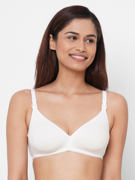 Inner Sense White Solid Organic Antimicrobial Non-Wired Non Padded Nursing Bra IMB006F