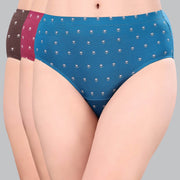 Luxurious High Rise Full Coverage Printed Cotton Spandex Hipster Panty (Pack of 3)