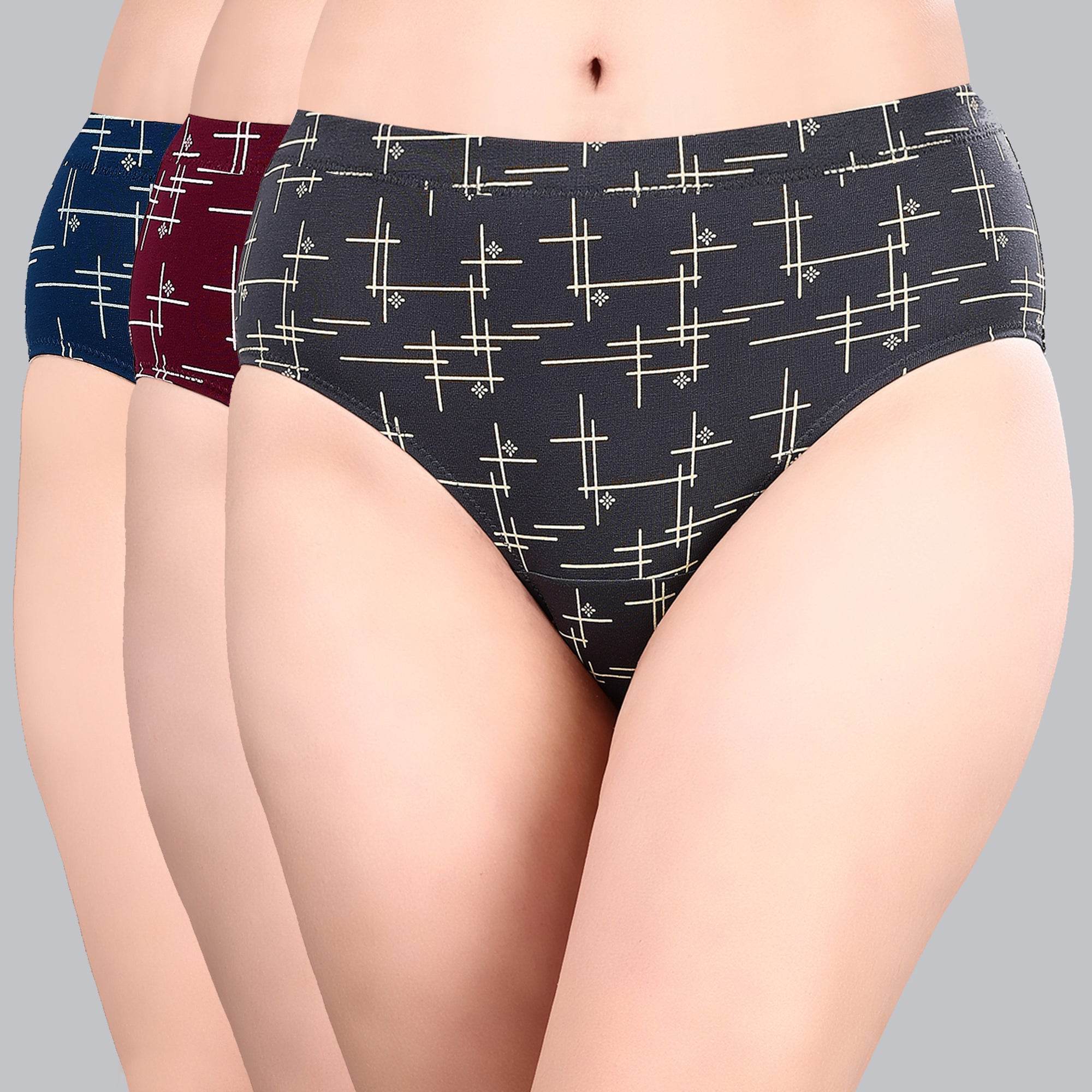 Luxurious High Rise Full Coverage Printed Cotton Spandex Hipster Panty (Pack of 3)