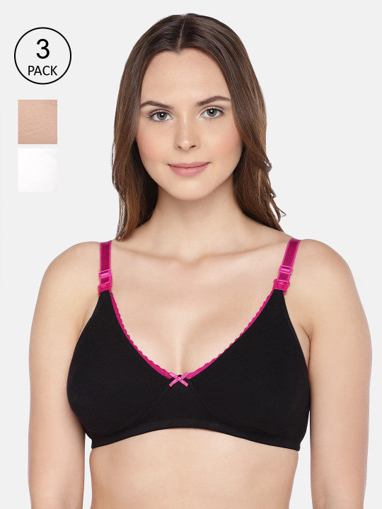Inner Sense Set Of 3 Black Organic Antimicrobial Non-Wired Maternity Bras