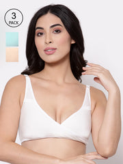 Inner Sense White & Sea Green Solid Non-Wired Non Padded Maternity Bra
