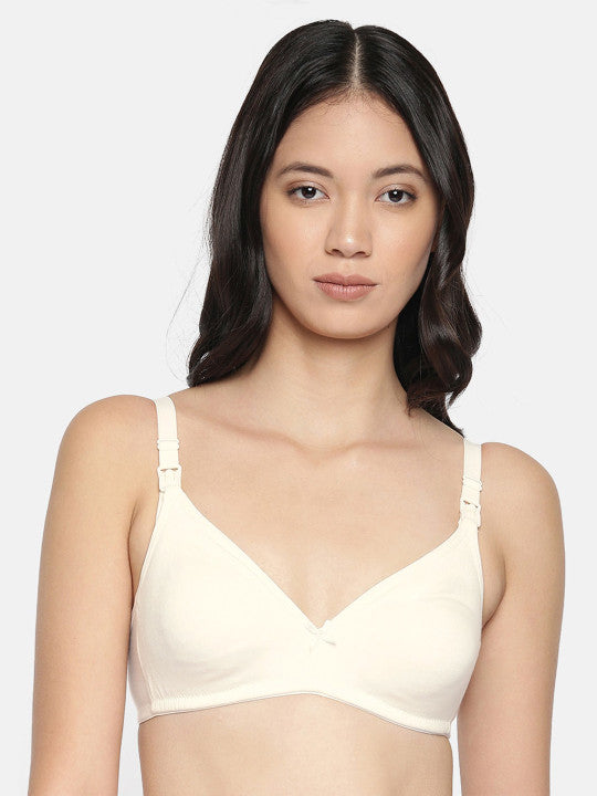 Inner Sense Pack of 3 Sea Green & Beige Solid Non-Wired Non Padded Maternity Bra