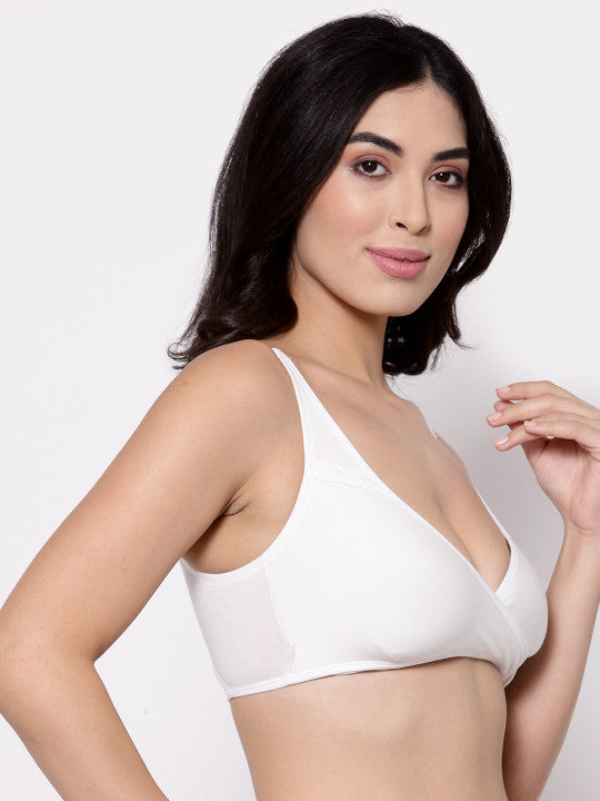 Inner Sense White Solid Organic Cotton Antimicrobial Sleeping/Feeding Bra AIMB007E
