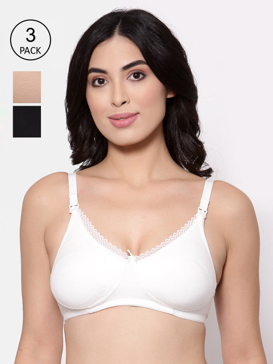 Set of 3 Black & Off White Organic Antimicrobial Maternity Bra