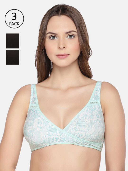 Inner Sense Black & Blue Solid Non-Wired Non Padded Maternity Bra