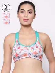 Inner Sense Pack of 3 Floral Workout Bra Lightly Padded