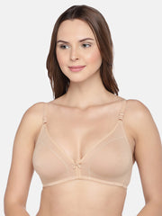 Beige Organic Cotton Antimicrobial Seamless Bra with Supportive Stitch ISB099
