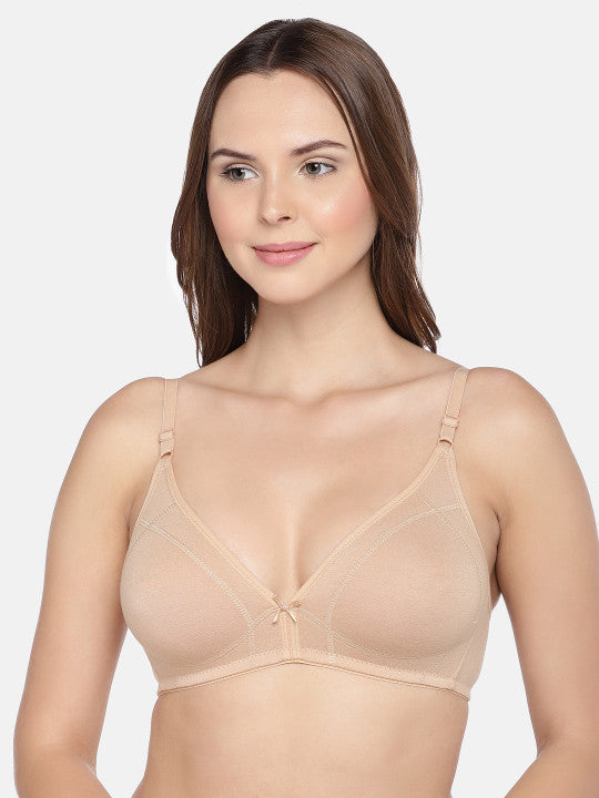 Beige Organic Cotton Antimicrobial Seamless Bra with Supportive Stitch ISB099