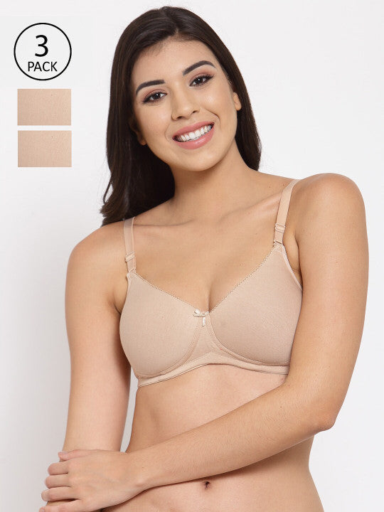 Inner Sense Pack of 3 Beige T-shirt Bra Full Coverage Lightly Padded