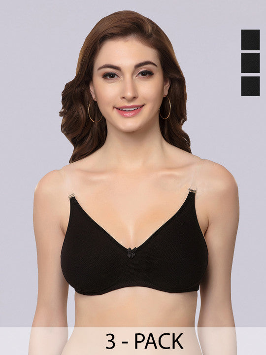 Inner Sense Black Pack Of 3 Solid Non-Wired Non Padded T-shirt Bra ISB100