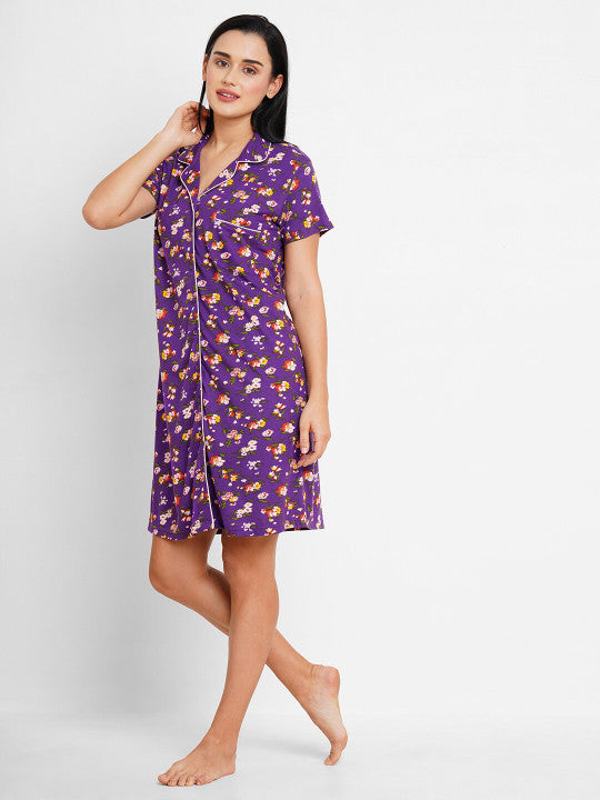 Floral Printed Organic Cotton & Bamboo Fibre Nightdress With Hairband