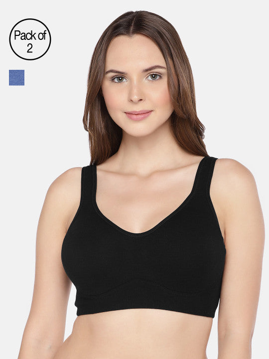 Inner Sense Blue & Black Solid Non-Wired Non Padded T-shirt Bra