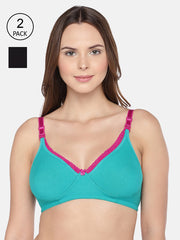 Inner Sense Sea Green & Black Solid Organic Cotton Maternity Bra Pack of 2 IMB003B_3C-