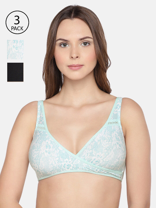 Inner Sense Blue & White Printed Set of 3 Non-Wired Non Padded Maternity Bra