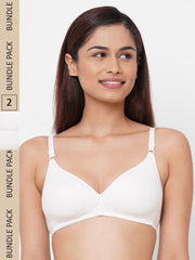 Inner Sense Pack Of 2 White Organic Cotton Antimicrobial Supportive Stitch Bras ISBC099
