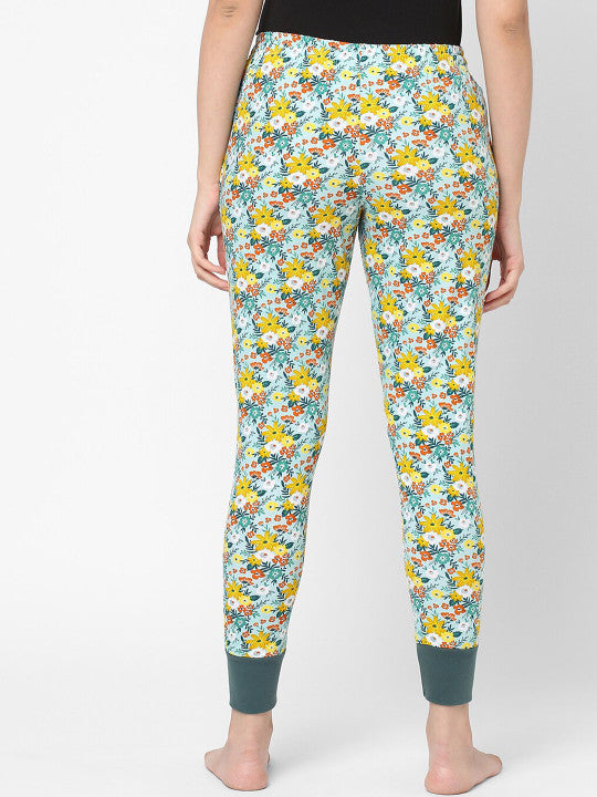 Women Blue Floral Print Organic Cotton Lounge Pants