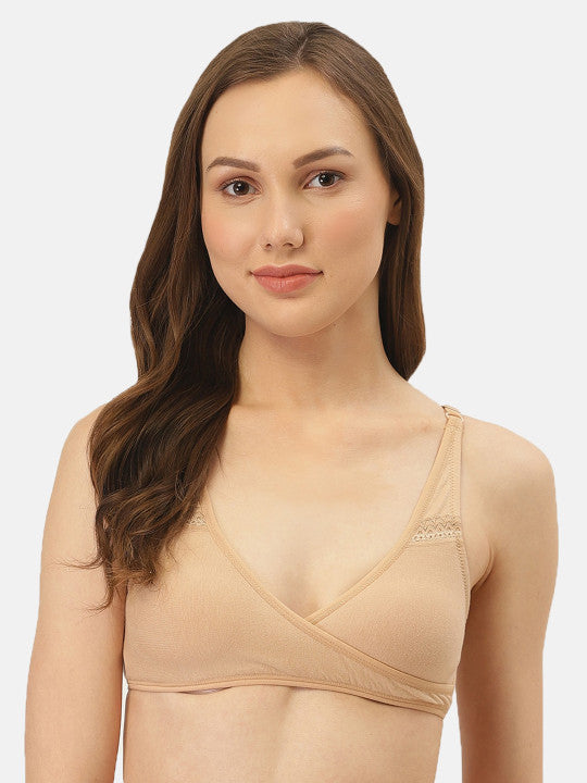 Inner Sense Sea Green & Nude-Coloured Solid Non-Wired Non Padded Maternity Bra Set of 3