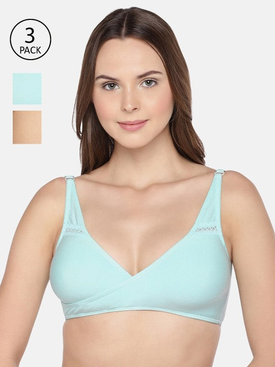 Inner Sense Pack of 3 Assorted Solid Organic Antimicrobial Maternity Bra